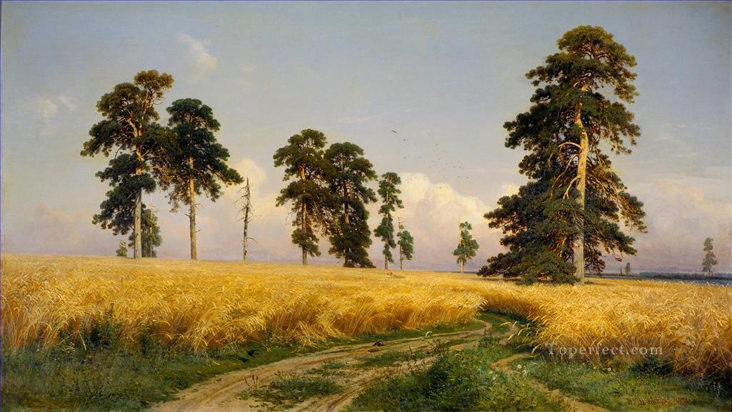 ライ麦 小麦畑の古典的な風景 イワン・イワノビッチの木々油絵
